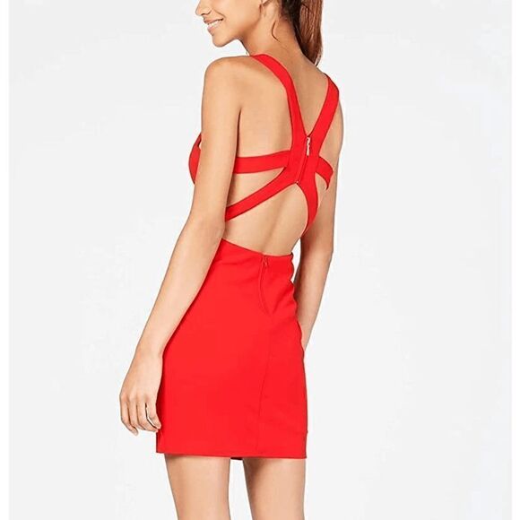 ❤ NWT B. Darlin Strappy V-Neck Sexy Back Clubwear Party Red Hot Dress SIZE M - Picture 2 of 15
